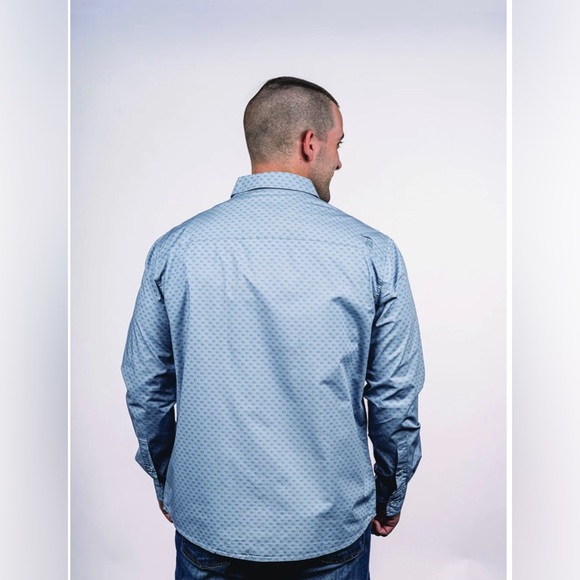 Soft Blue Nine Line Men’s Button Down - Picture 5 of 6